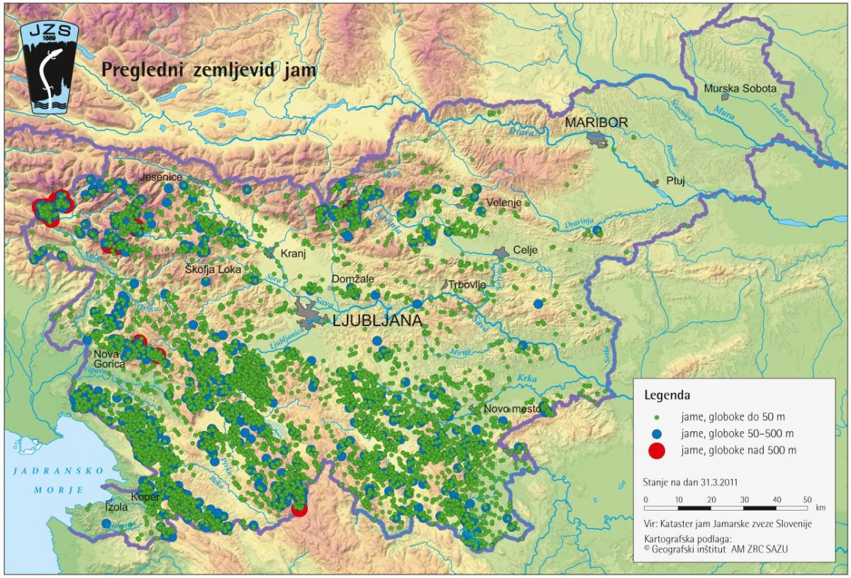 Peta dari gua-gua di Slovenia